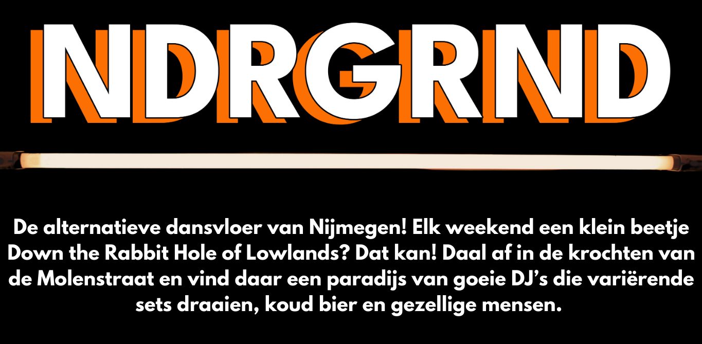 The Alternative Dancefloor of Nijmegen! Elk weekend een klein beetje Down the Rabbit Hole of Lowlands? Dat kan! Daal af in de krochten van de Molenstraat en vind daar een paradijs van goeie DJ’s die variërende sets draaien, koud bier en gezellige mensen. Donderdag, vrijdag en zaterdag vanaf 23:00 uur.